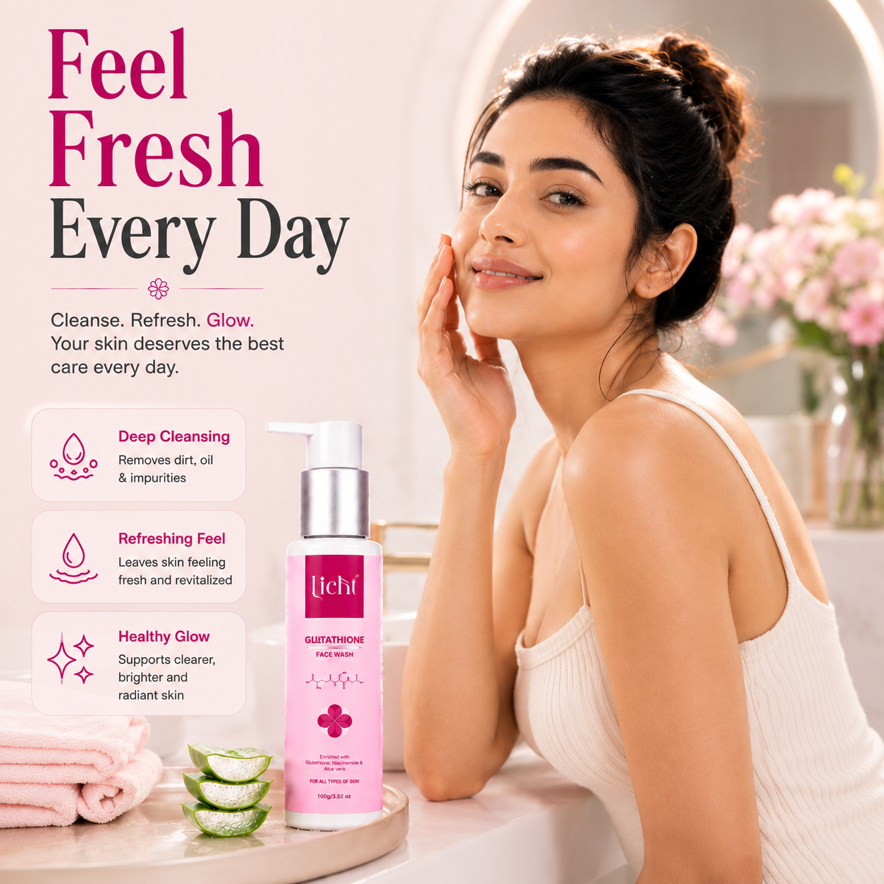 Licht Glutathione Face Wash with Niacinamide & Aloe Vera