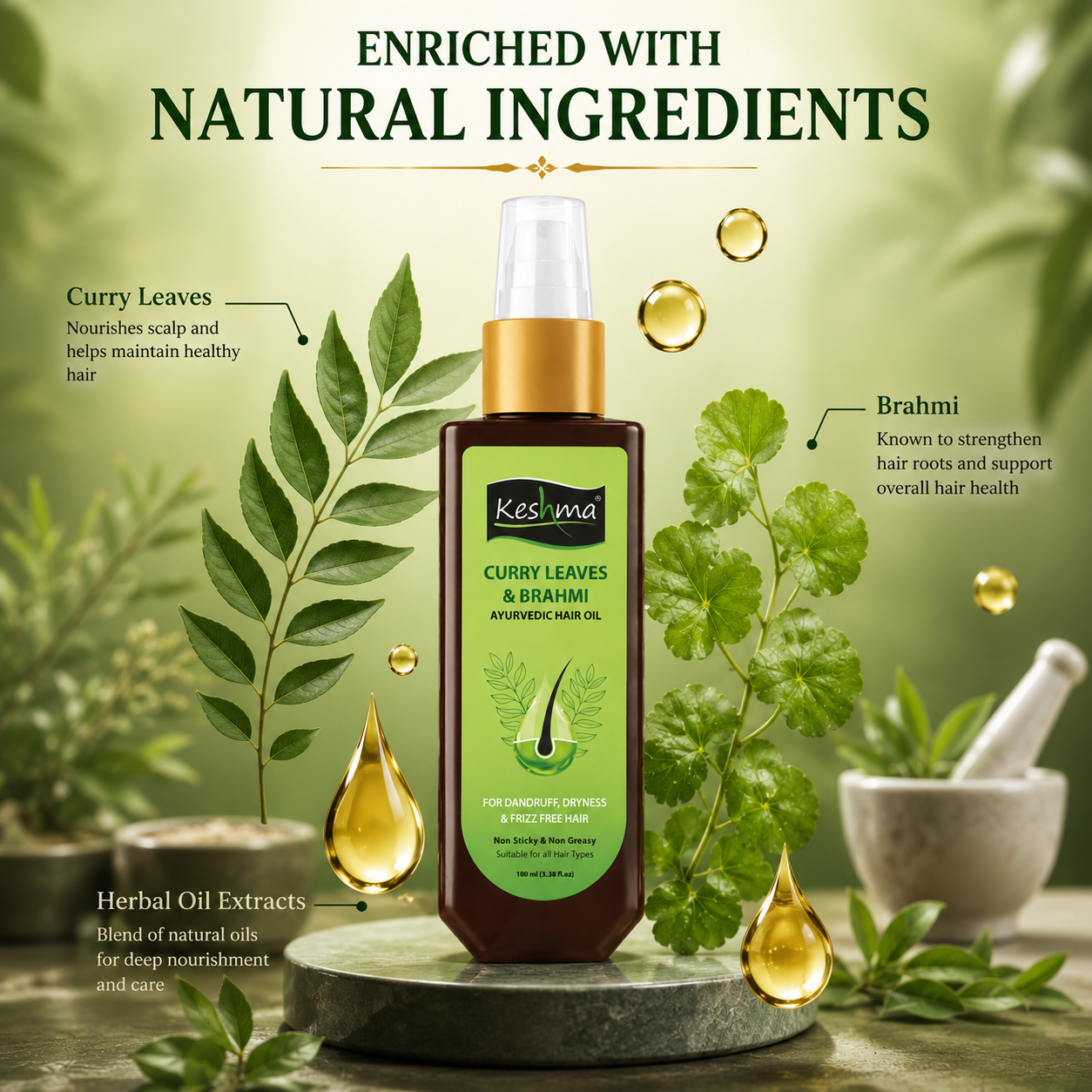 Keshma Curry Leaves & Brahmi Ayurvedic Hair Oil