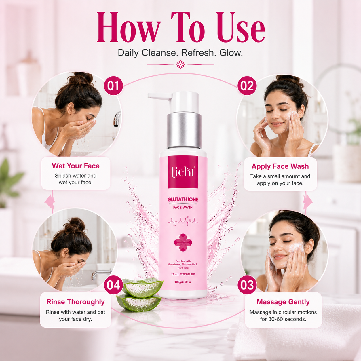 Licht Glutathione Face Wash with Niacinamide & Aloe Vera