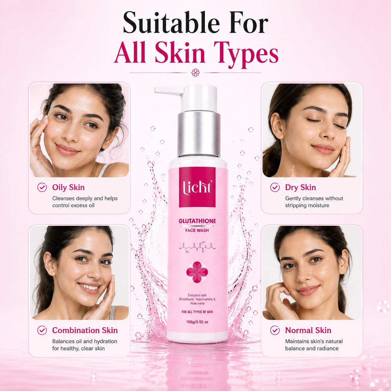 Licht Glutathione Face Wash with Niacinamide & Aloe Vera